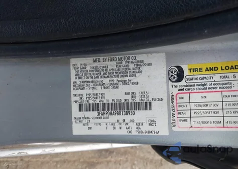 2011 Ford Fusion Se из США, поврежденный, VIN 3FAHP0HA9BR138950